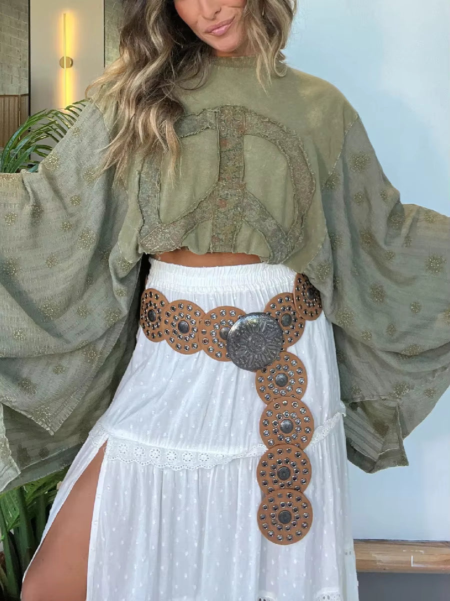 Army Green Boho Peace Top