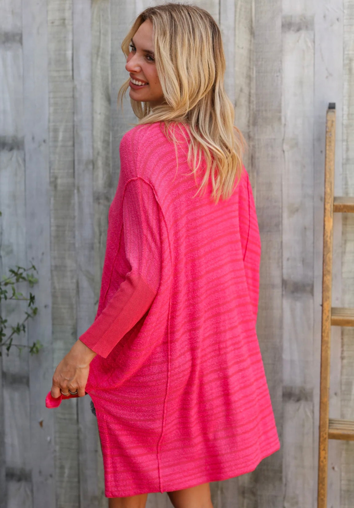 First Love By Lovelyn – Fuchsia Stripe Tunic Sweater