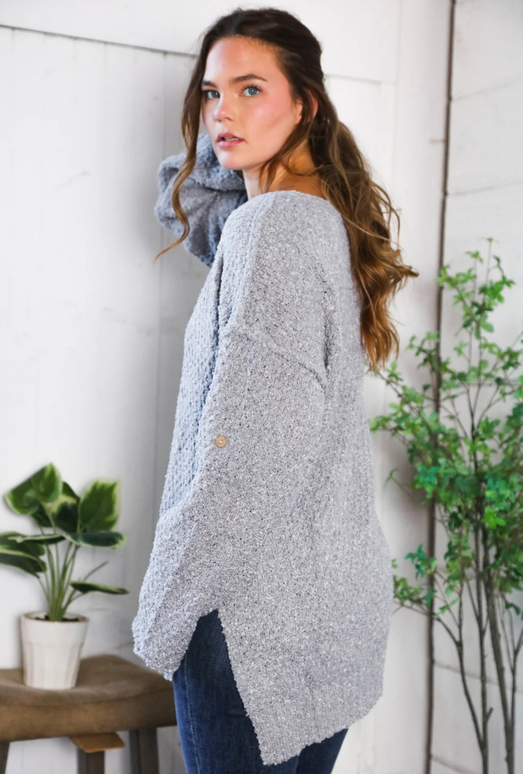 Fantastic Fawn - Button Cuff Sleeve Thick Sweater