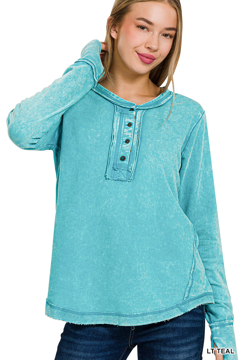 Zenana - Washed Thumb Hole Cuffs Long Sleeve Top