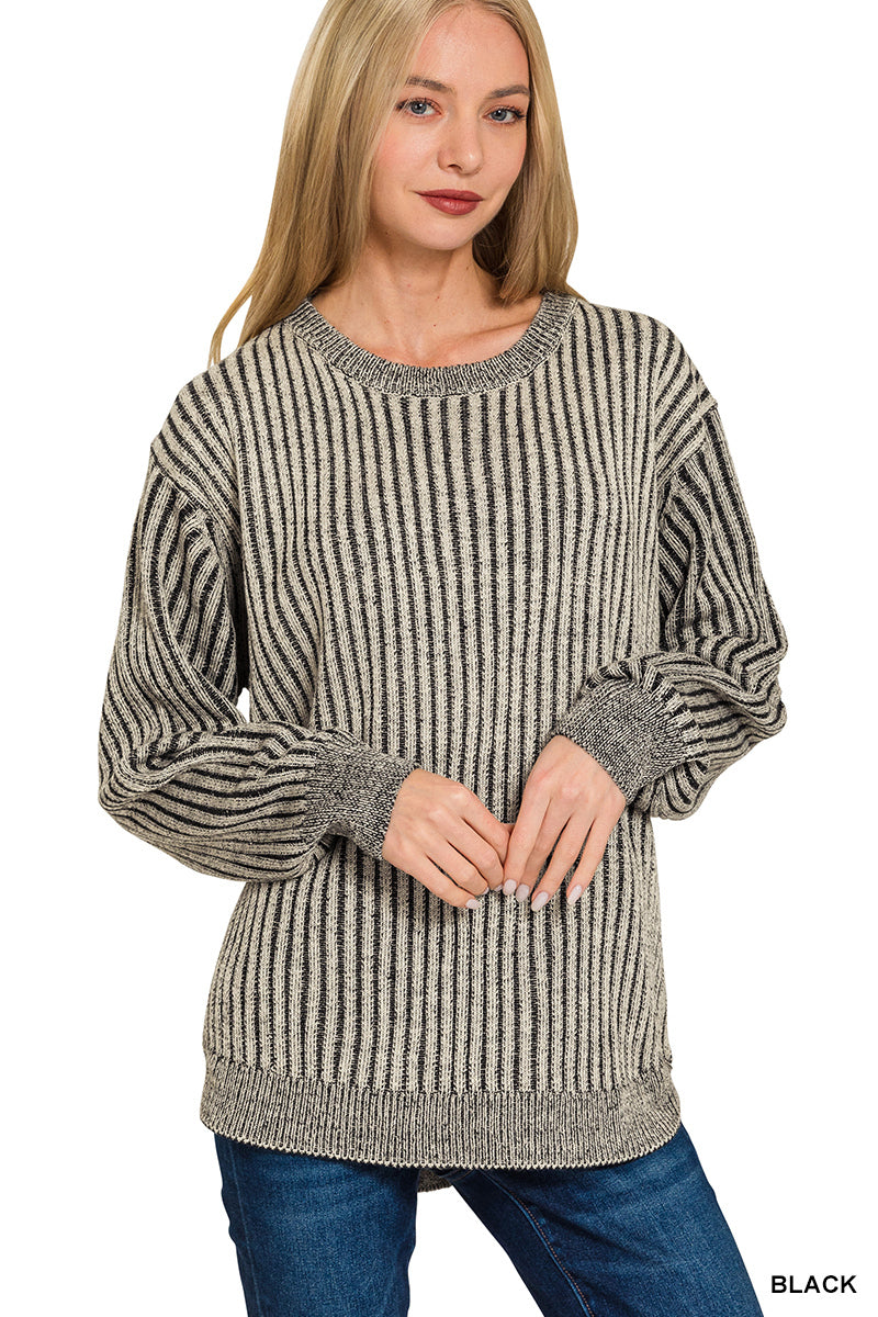 Zenana Curved Hem Two-Tone Sweater