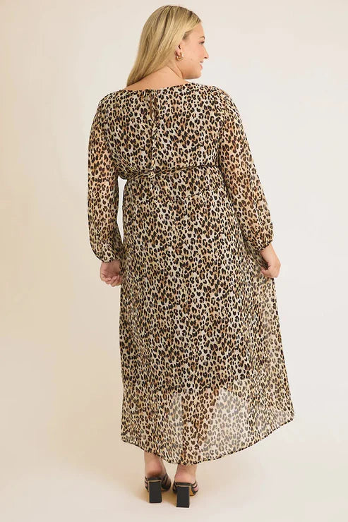 Gilli Plus Size Leopard Chiffon Front Tie Asymmetric Dress