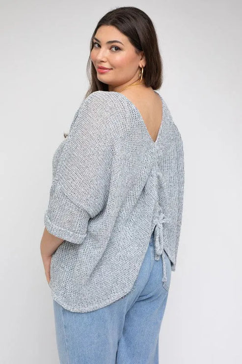 Gilli - Plus Size Back Ruched Drawstring Knitted Top