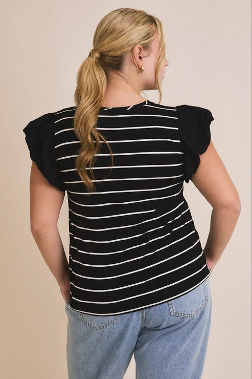 Gilli Plus Size Ruffle Sleeve Striped Knit Top