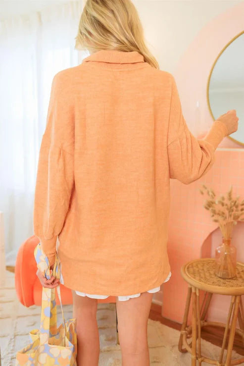 Cherish – Soft Sherbet Flannel Turtleneck Juliette Sleeve Knit Sweater Top