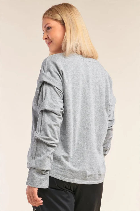 Very J Heather Grey Gathered Sleeve Top