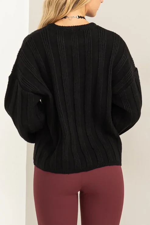 Double Zero - Wide Ribbed Round Neck Soft Long Sleeve Cozy Sweater
