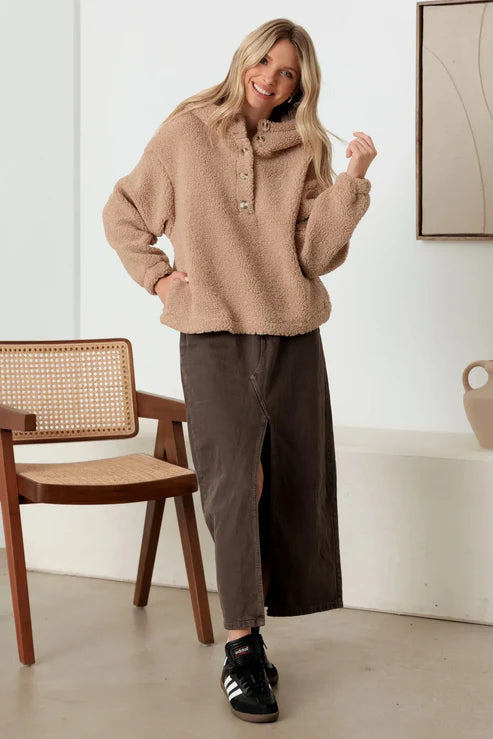 Sherpa Button-Up Two Pocket Hooded Pullover Jacket by New In