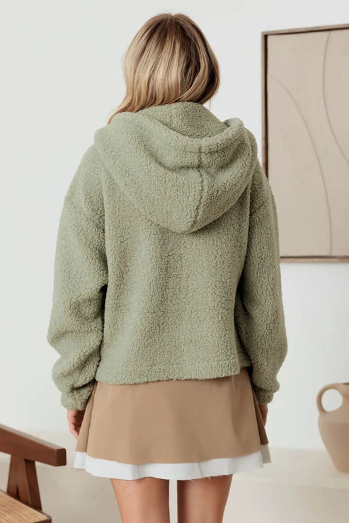 Sherpa Button-Up Two Pocket Hooded Pullover Jacket by New In