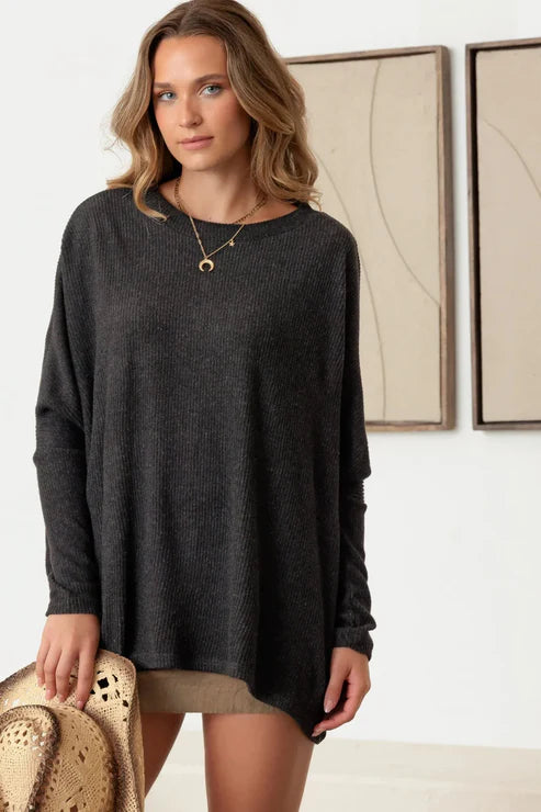 Cherish Flannel Dolman Long Sleeve Soft Sweater