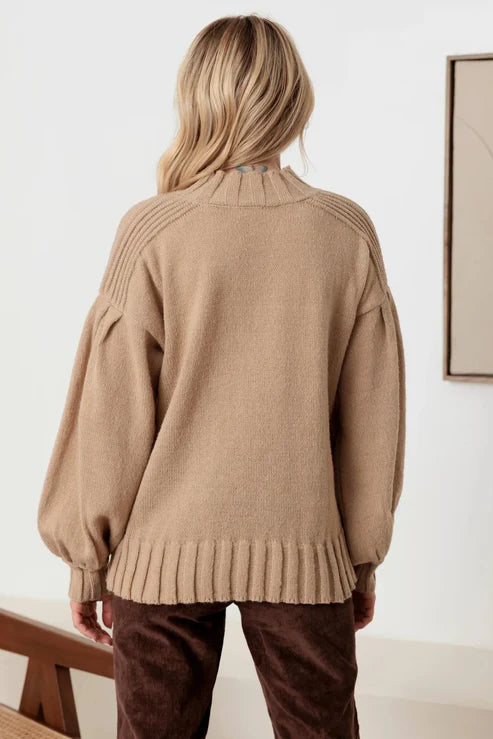 New In Knit Crew Neck Long Puff Sleeve Sweater