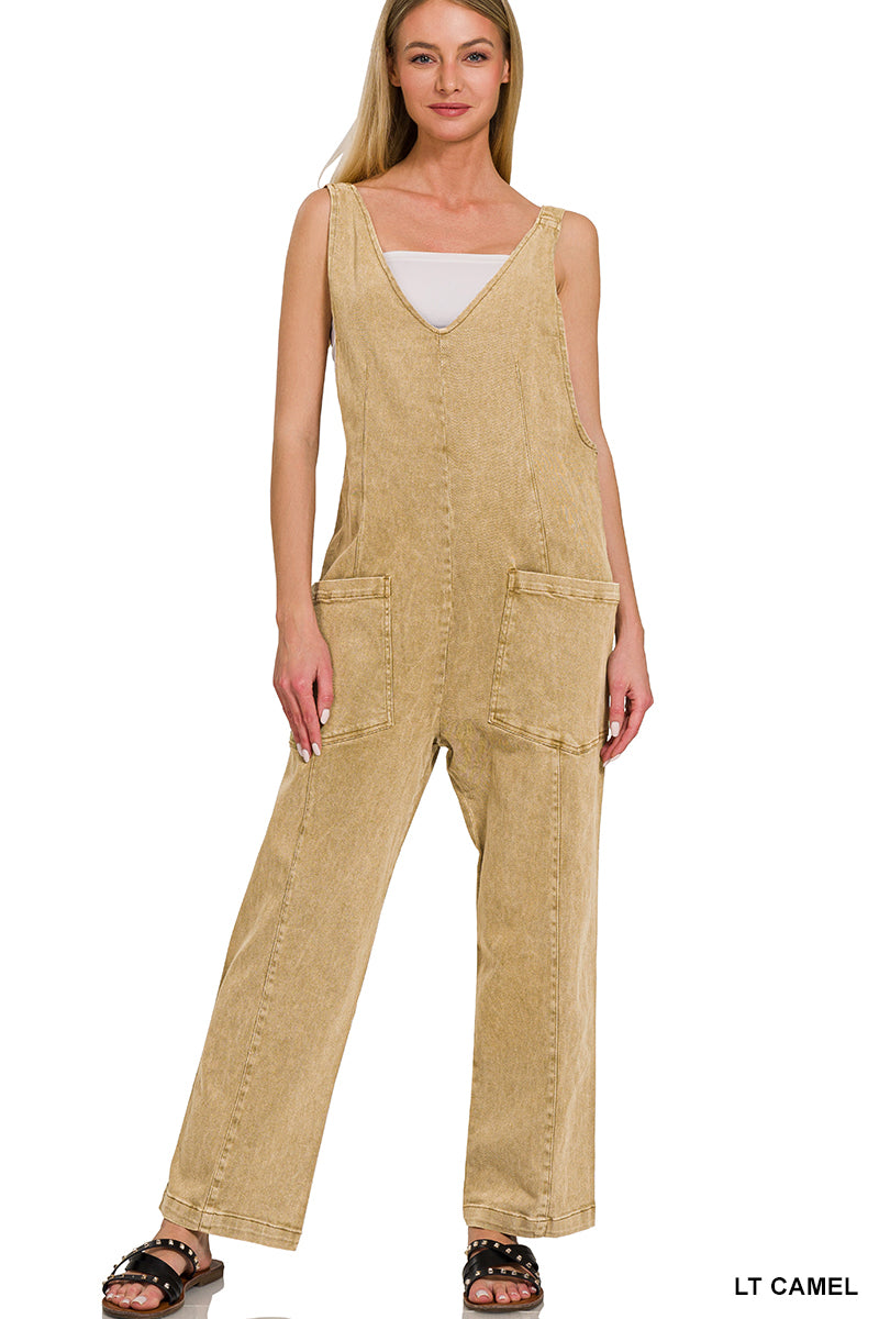 Zenana - Casual Adjustable Strap Baggy Jumpsuit With Pocket