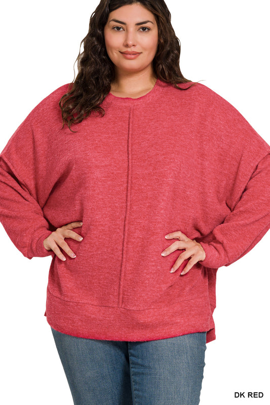 Zenana Plus Size Brushed Melange Hacci Oversized Sweater