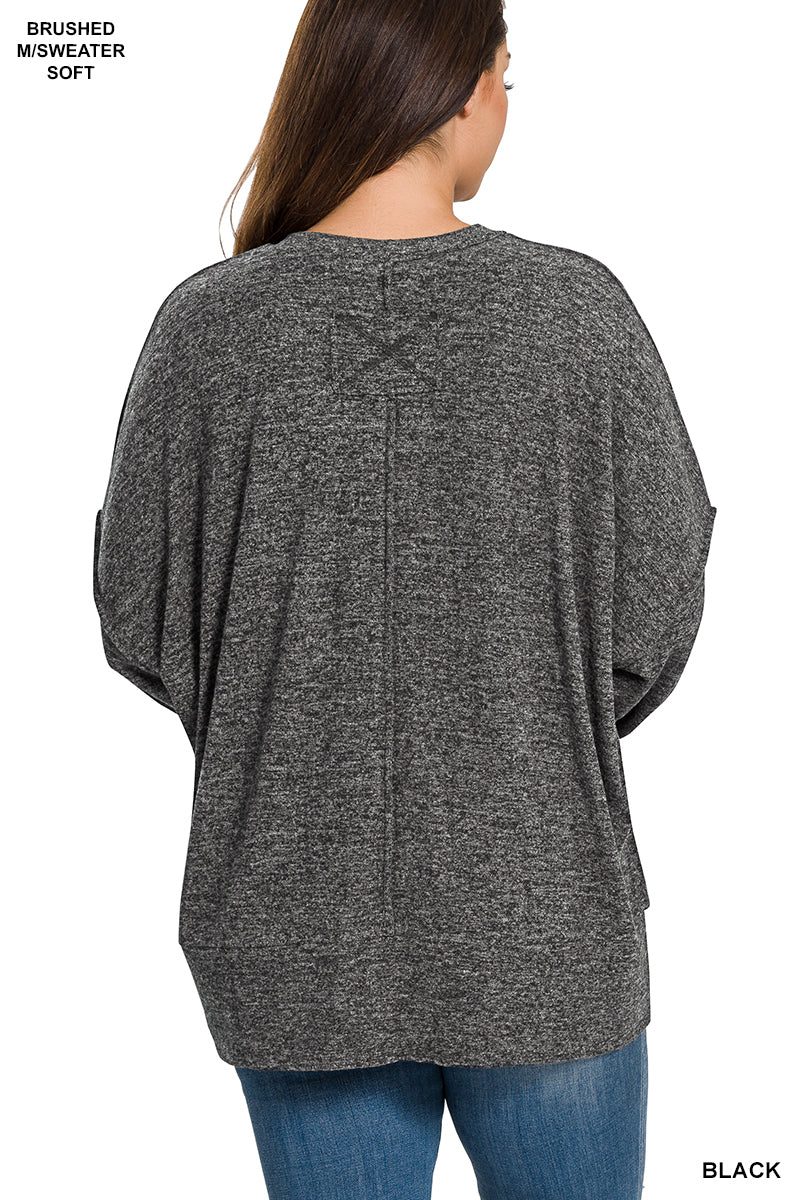 Zenana Plus Size Brushed Melange Hacci Oversized Sweater