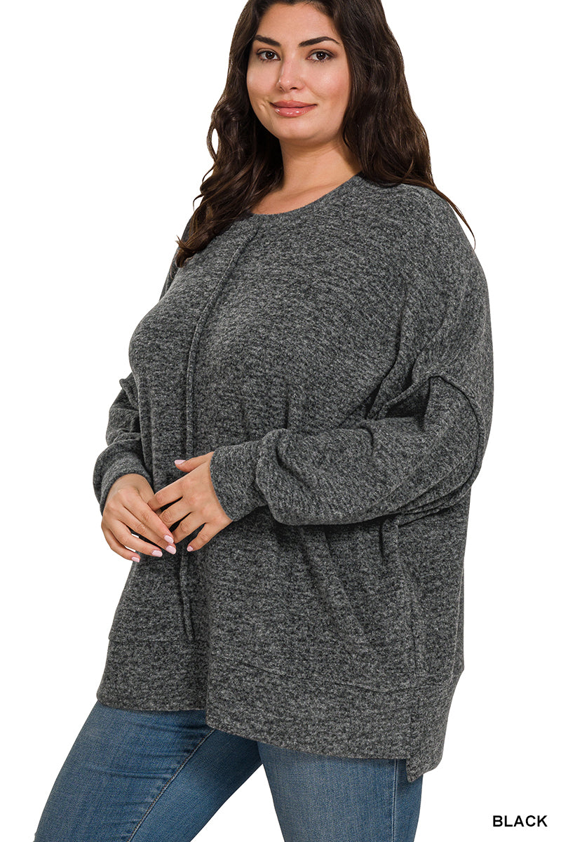Zenana Plus Size Brushed Melange Hacci Oversized Sweater
