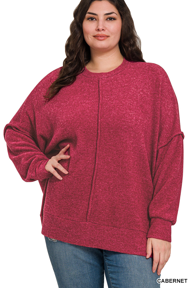 Zenana Plus Size Brushed Melange Hacci Oversized Sweater