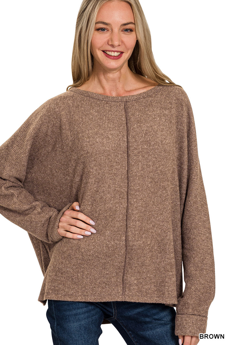 Zenana Ribbed Center Seam Dolman Sleeve Top