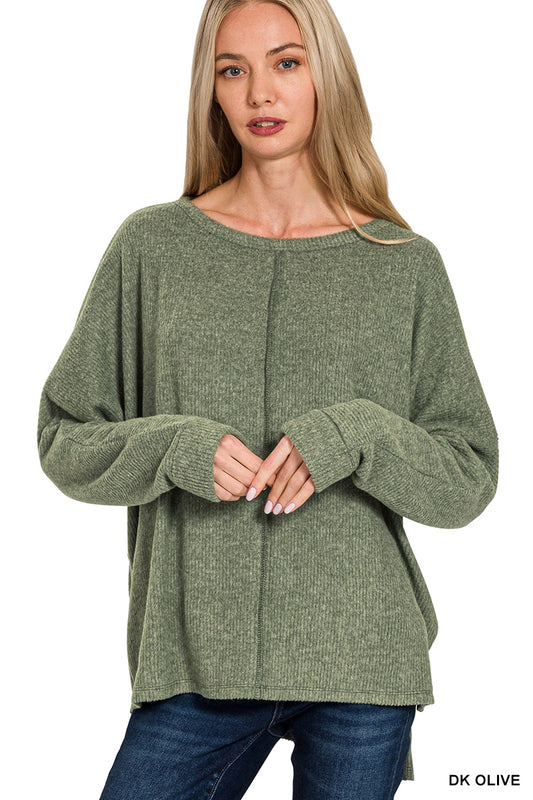 Zenana Ribbed Center Seam Dolman Sleeve Top