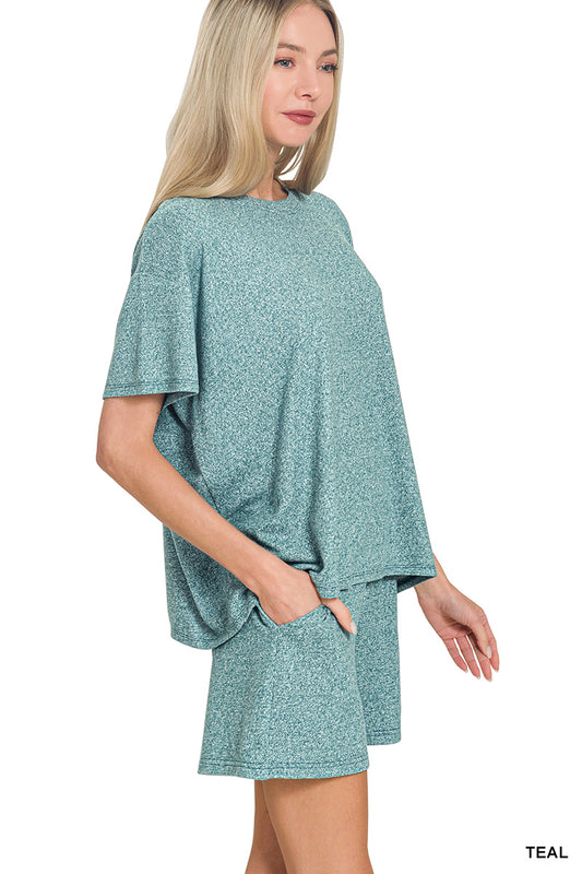 Zenana soft short sleeve tee & short pants set
