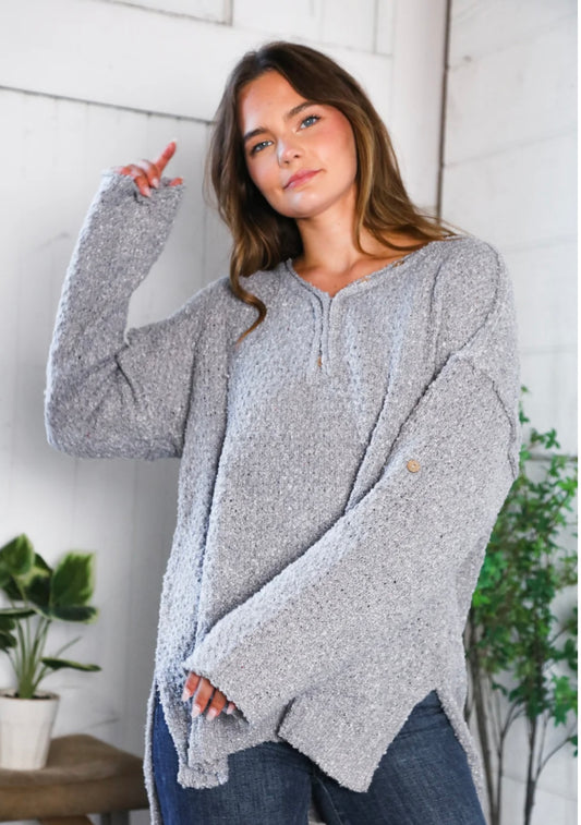 Fantastic Fawn - Button Cuff Sleeve Thick Sweater