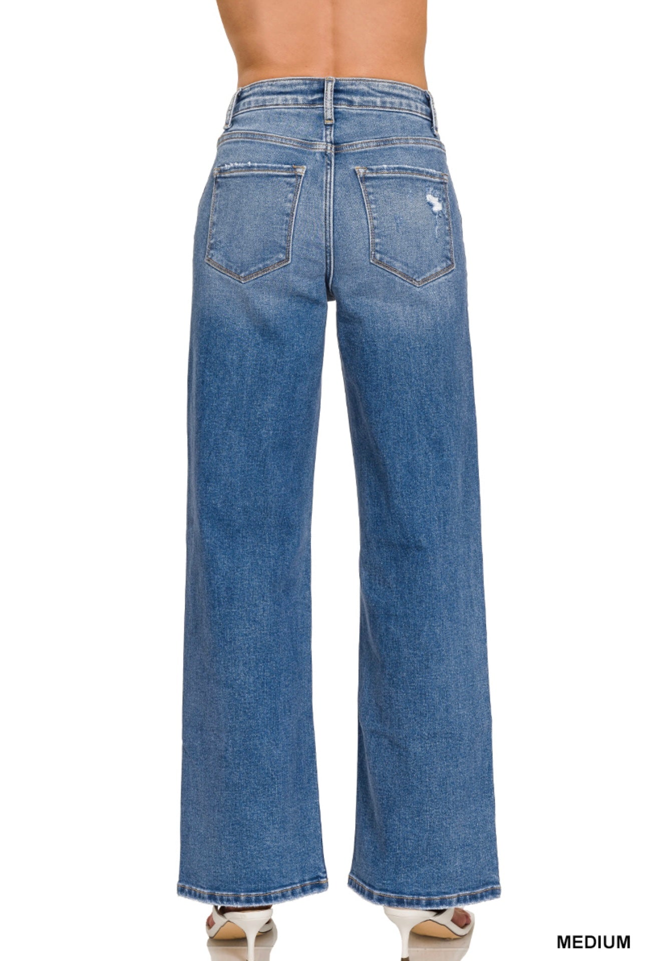 Zenana - High waist straight leg medium wash denim pants