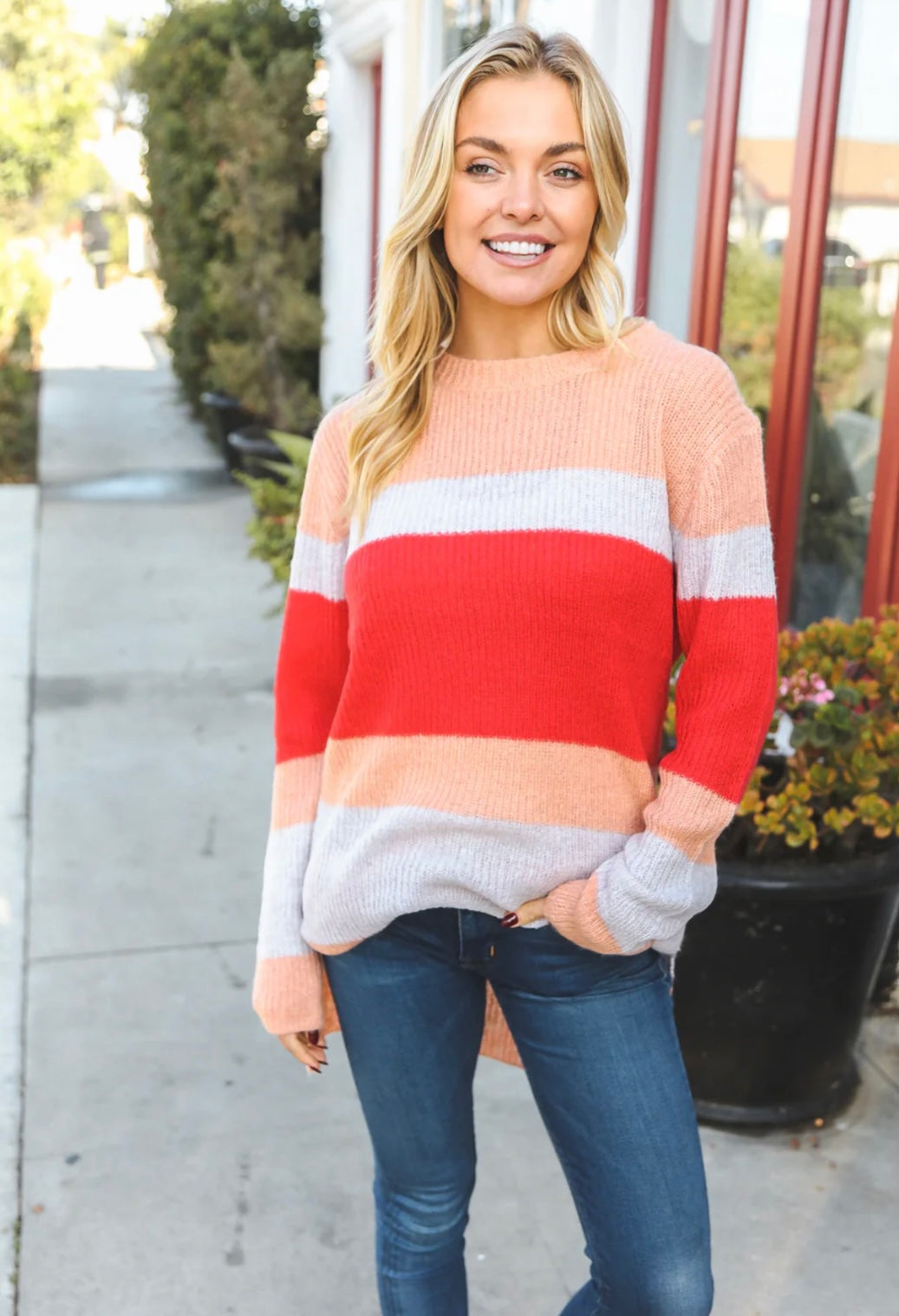 Reborn J - Plus Size Blush Multi Stripe Sweater
