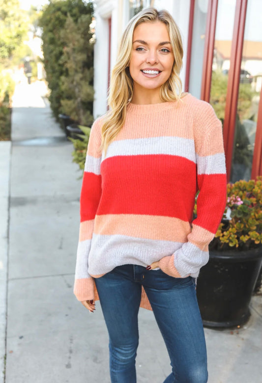 Reborn J - Plus Size Blush Multi Stripe Sweater