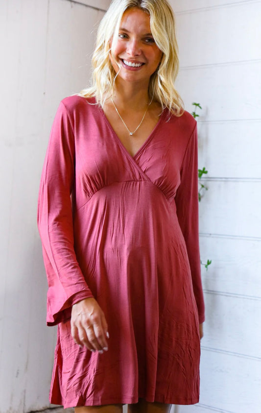 Beeson River - Marsala Surplice Dress