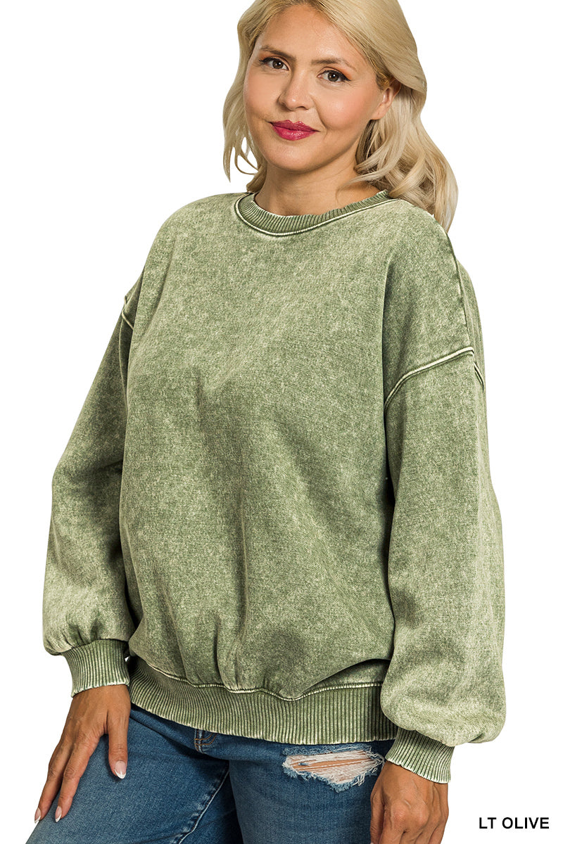 Zenana - Plus Acid Washed Fleece Oversized Pullover