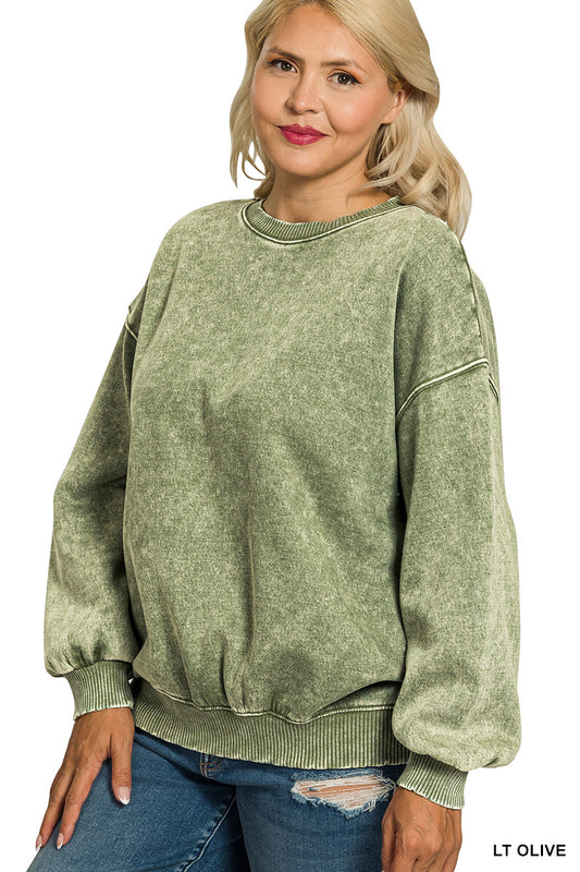 Zenana - Plus Acid Washed Fleece Oversized Pullover