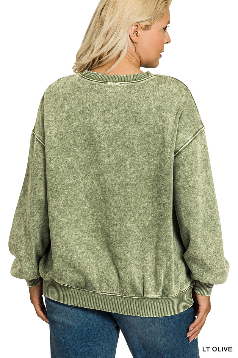Zenana - Plus Acid Washed Fleece Oversized Pullover