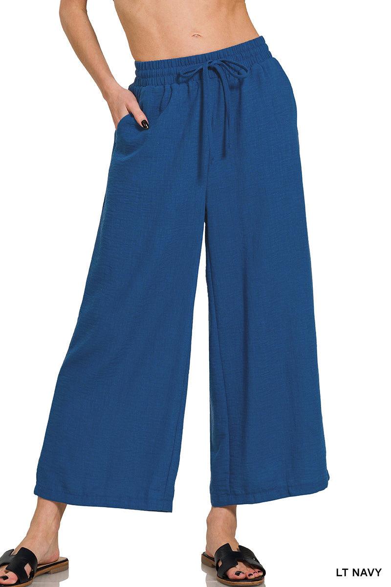 Zenana Woven Crepe Cropped Pants