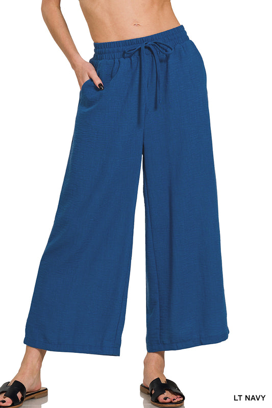 Zenana Woven Crepe Cropped Pants