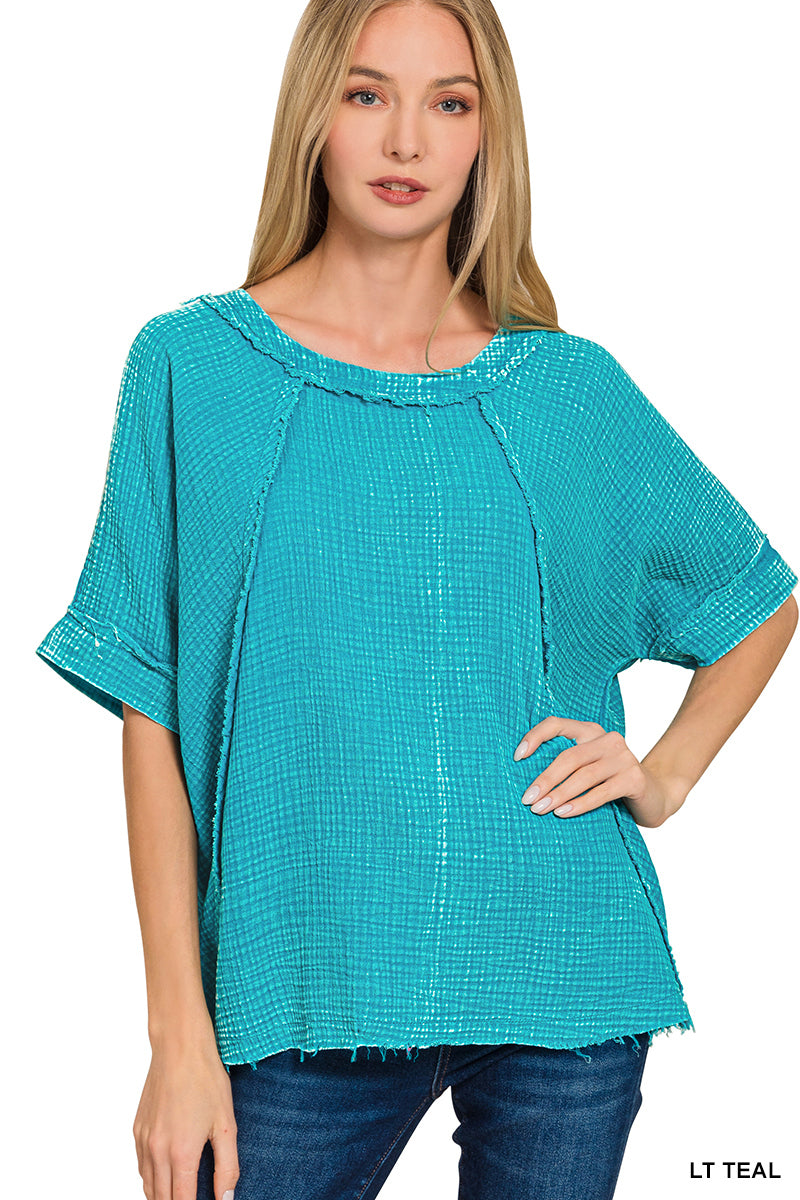 Zenana Washed Double Gauze Raglan Sleeve Shirt