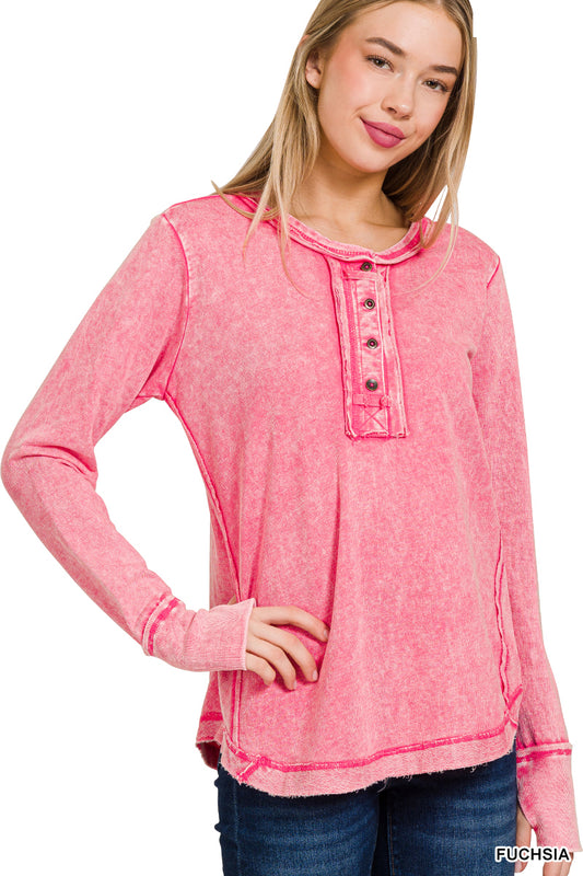 Zenana - Washed Thumb Hole Cuffs Long Sleeve Top