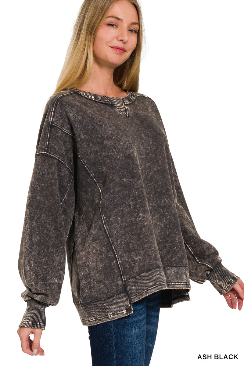 Zenana French terry acid wash pullover