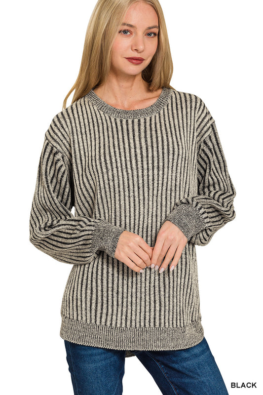 Zenana Curved Hem Two-Tone Sweater