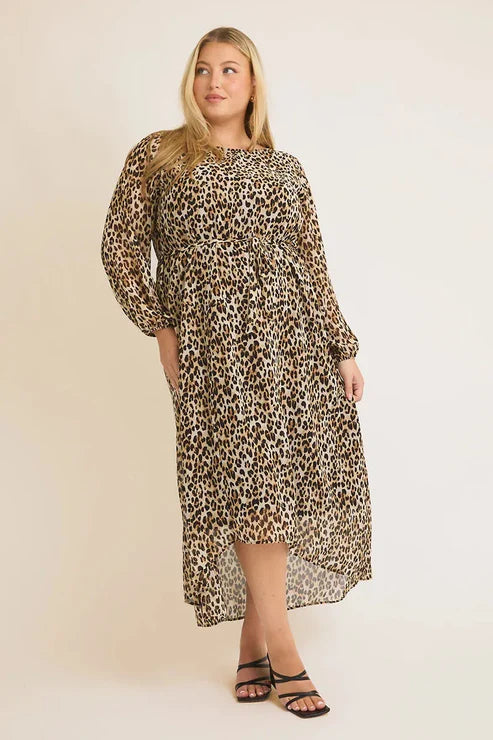 Gilli Plus Size Leopard Chiffon Front Tie Asymmetric Dress