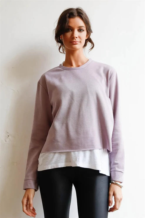 Lilac Grey Long Sleeve Raw Hem Sweatshirt