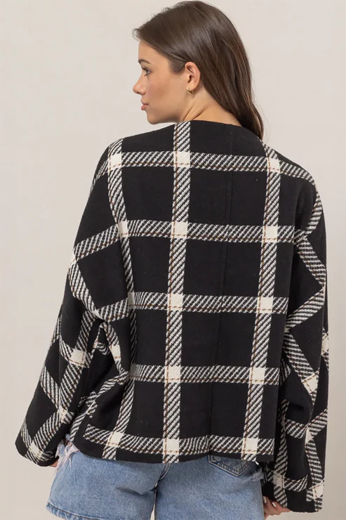 Hyfve - Oversize Plaid Long Sleeve Side Slit Pockets Jacket Shacket