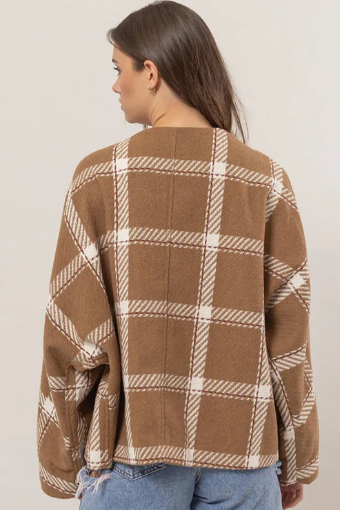 Hyfve - Oversize Plaid Long Sleeve Side Slit Pockets Jacket Shacket