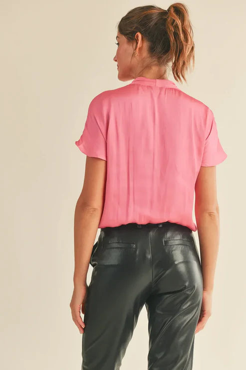 Reset by Jane Soft Cuffed Short Sleeve Button Front V-Neck Wrap Casual Summer Bodysuit