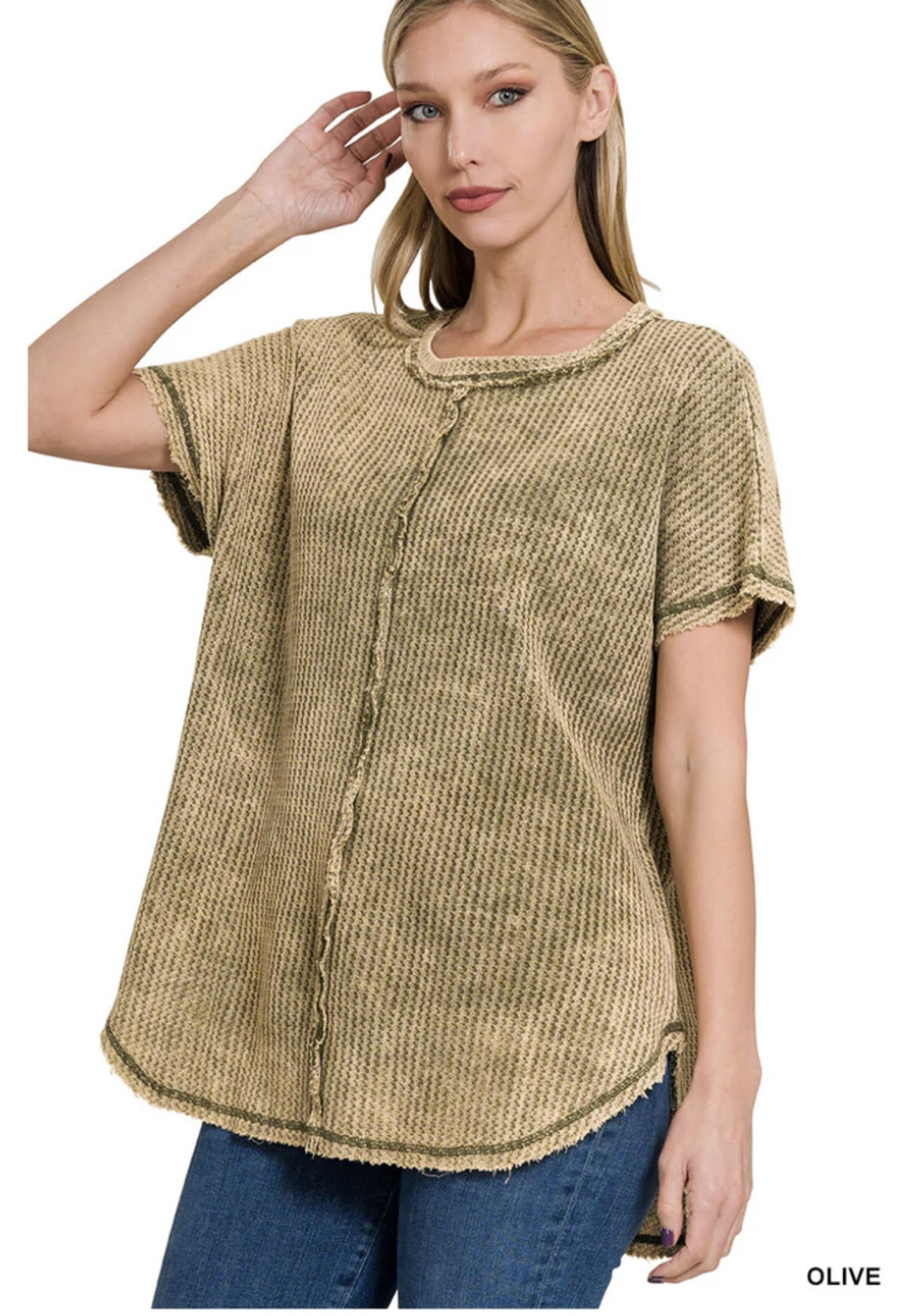 Zenana - Washed Baby Waffle Short Sleeve Top
