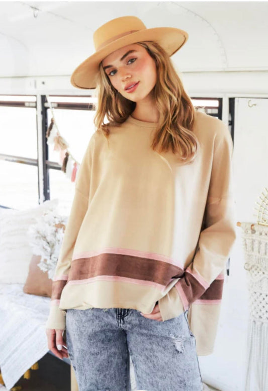 Fantastic Fawn – Stripe Hem Thick Sweater (Camel)
