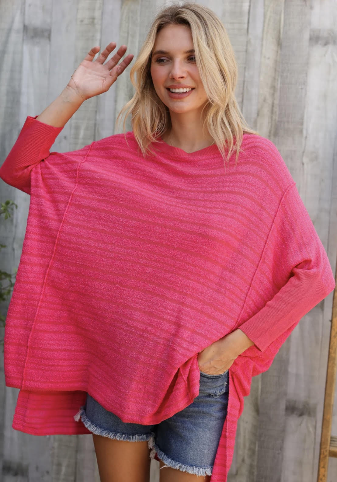 First Love By Lovelyn – Fuchsia Stripe Tunic Sweater