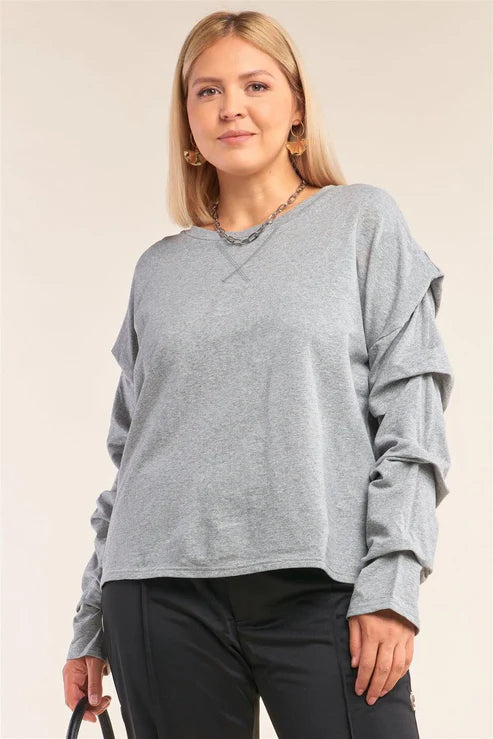 Very J Heather Grey Gathered Sleeve Top