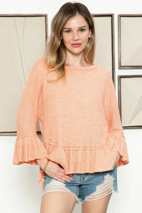 Hummingbird - Boho 3/4 Bell Sleeve Criss Cross Neckline Tiered Hem Soft Top