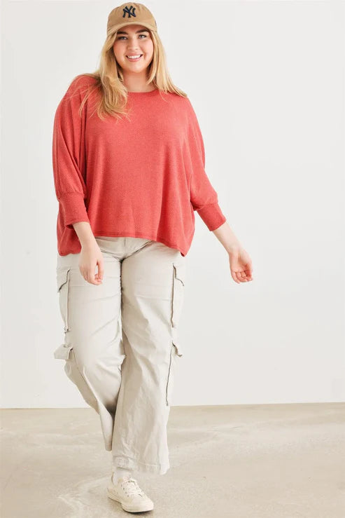 Gilli- Junior Plus Berry Waffle Knit Batwing Sleeve